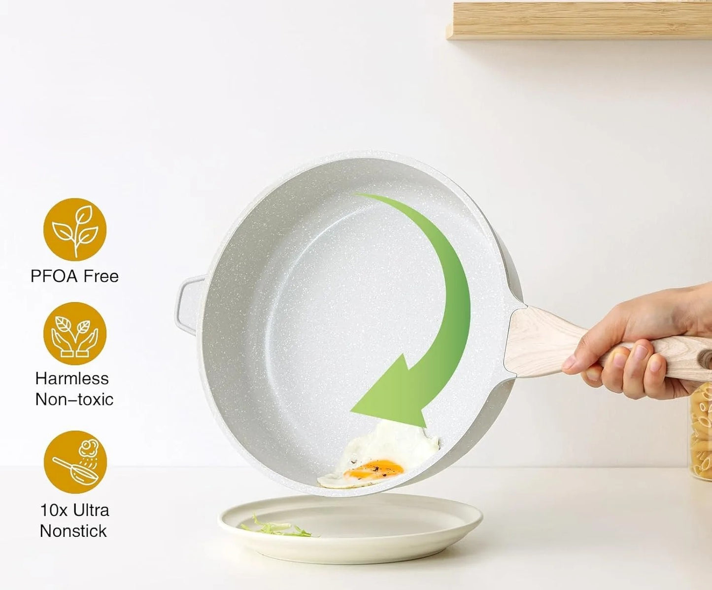 12” Ceramic Nonstick Deep Frying Pan with Lid – 4.7 L Healthy Jumbo Skillet