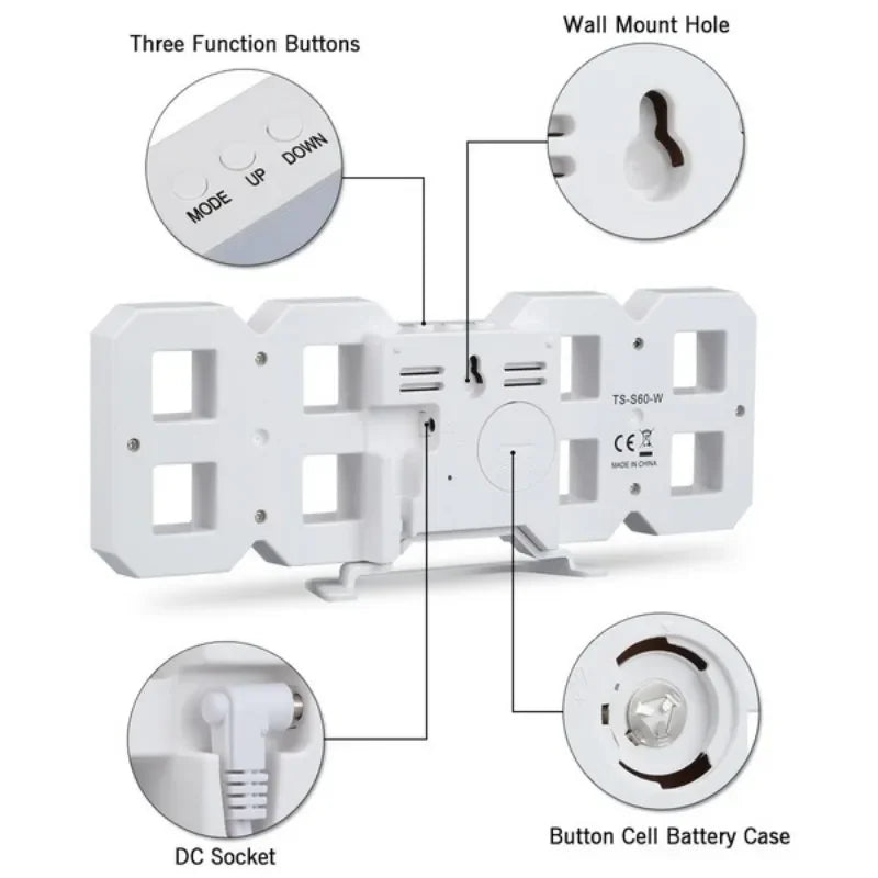 3D LED Digital Wall Clock – Modern Home & Bedroom Decor