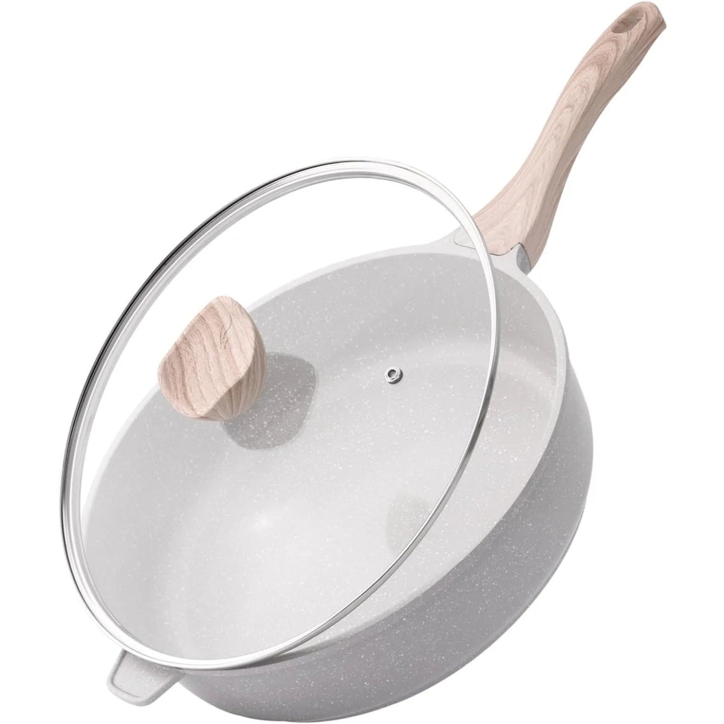 12″ Nonstick Ceramic Deep Frying Pan with Lid – 5 QT
