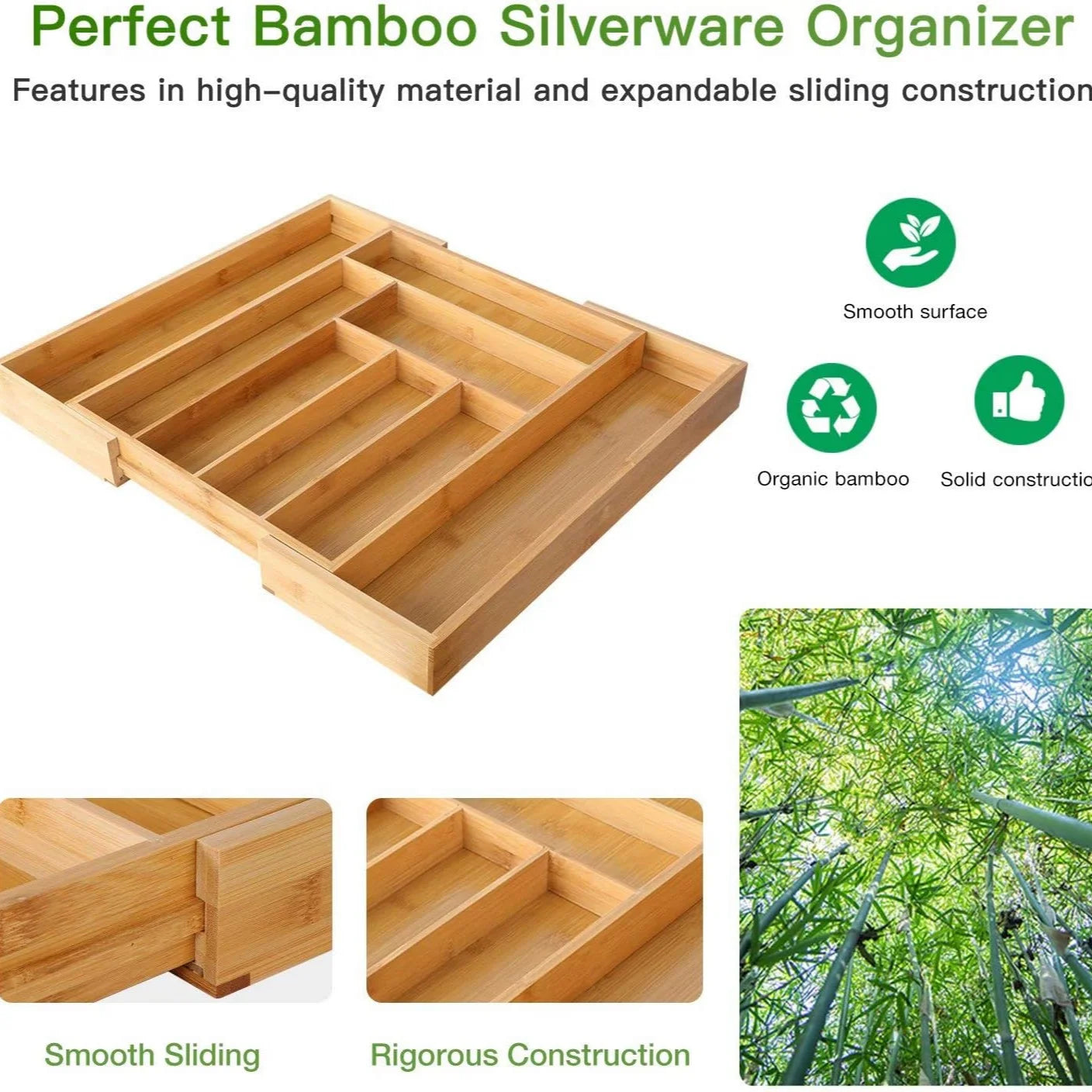 Adjustable Expandable Bamboo Drawer Organizer – Multipurpose Storage Solution