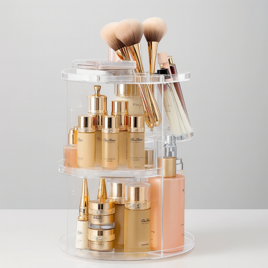 360° Rotating Acrylic Makeup & Skincare Organizer Carousel