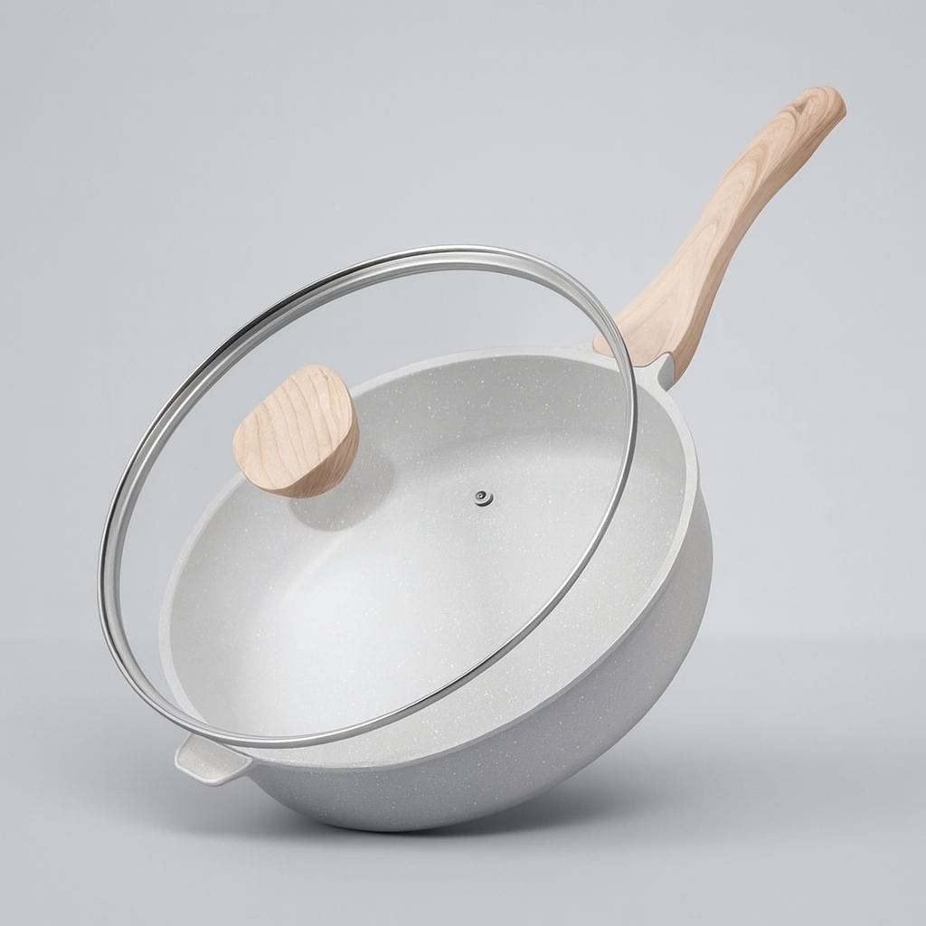 12″ Nonstick Ceramic Deep Frying Pan with Lid – 5 QT