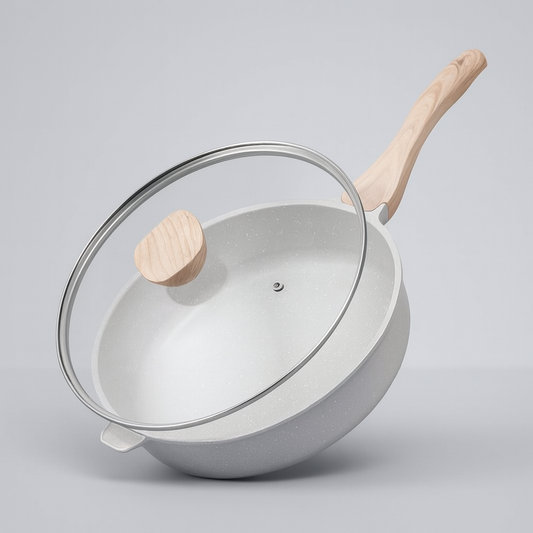 12″ Nonstick Ceramic Deep Frying Pan with Lid – 5 QT