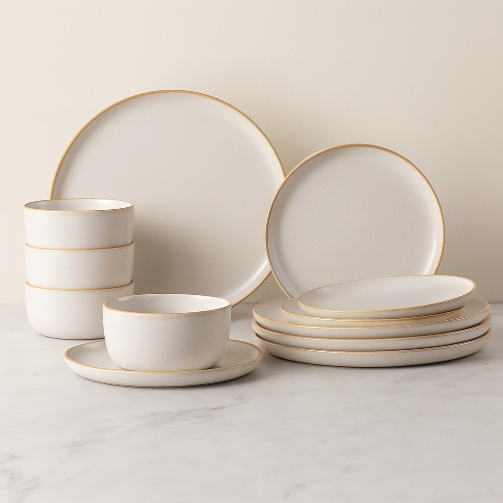 Handmade Reactive Glaze Dinnerware Set – Service for 4 (Plates & Bowls)