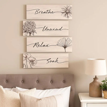 Wooden Floral Wall Art – Set of 4 Decorative Hanging Signs