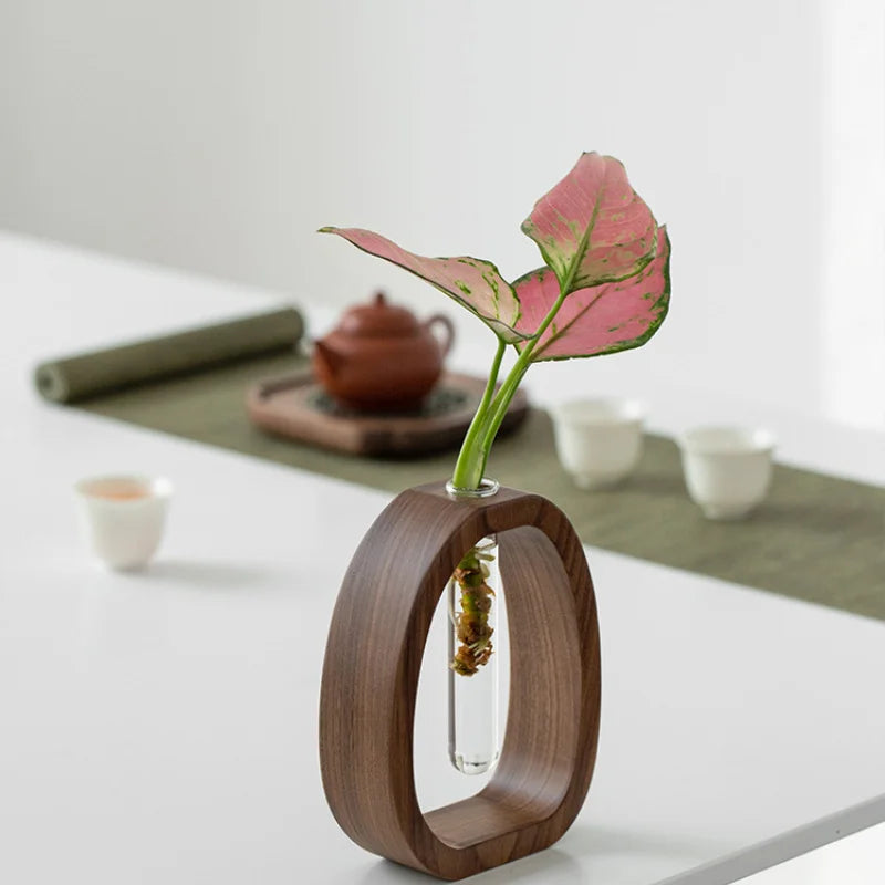 Solid Wood & Glass Mini Flower Vase