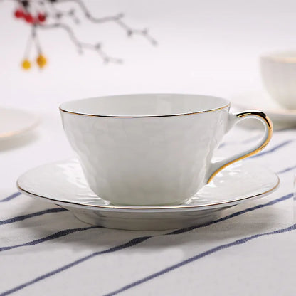 Gold Embossed Ceramic Coffee Cup & Saucer – Handmade Luxury Set