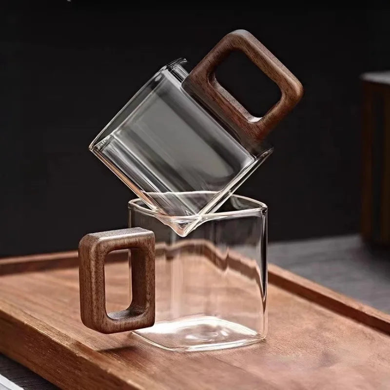 Walnut-Handle Glass Mug — Small Capacity Premium Drinkware