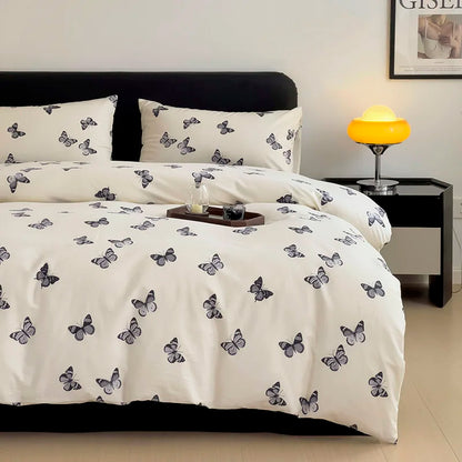 3-Piece 100% Cotton Butterfly Duvet Cover Set