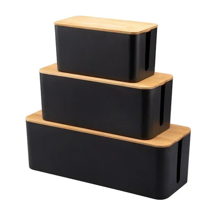 Wood-Style Cable Management Box for Power Strip & Wire Storage