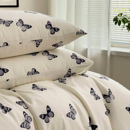 3-Piece 100% Cotton Butterfly Duvet Cover Set