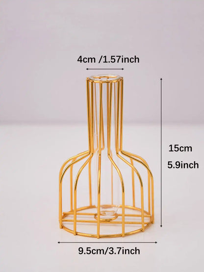 Gold Wrought Iron Test Tube Vase – Modern Decorative Hydroponic Container