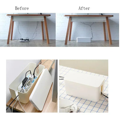 Wood-Style Cable Management Box for Power Strip & Wire Storage