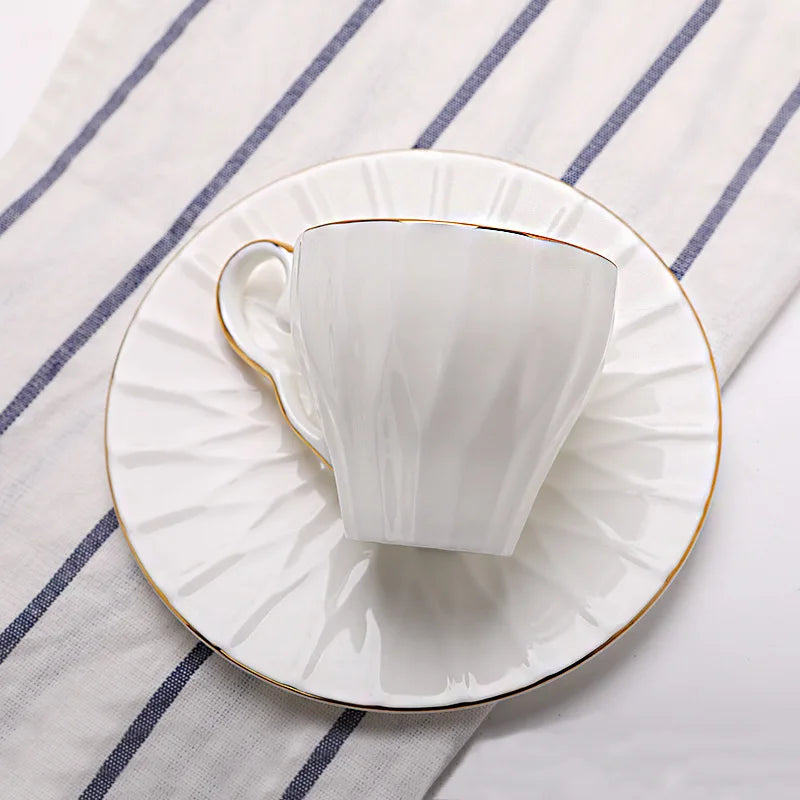 Gold Embossed Ceramic Coffee Cup & Saucer – Handmade Luxury Set