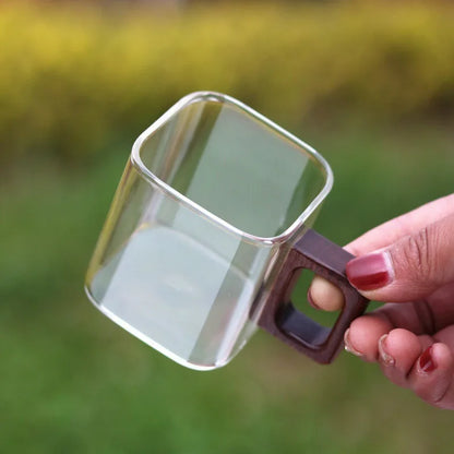 Walnut-Handle Glass Mug — Small Capacity Premium Drinkware