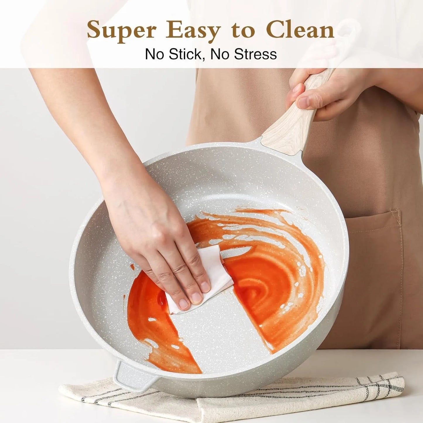 12″ Nonstick Ceramic Deep Frying Pan with Lid – 5 QT