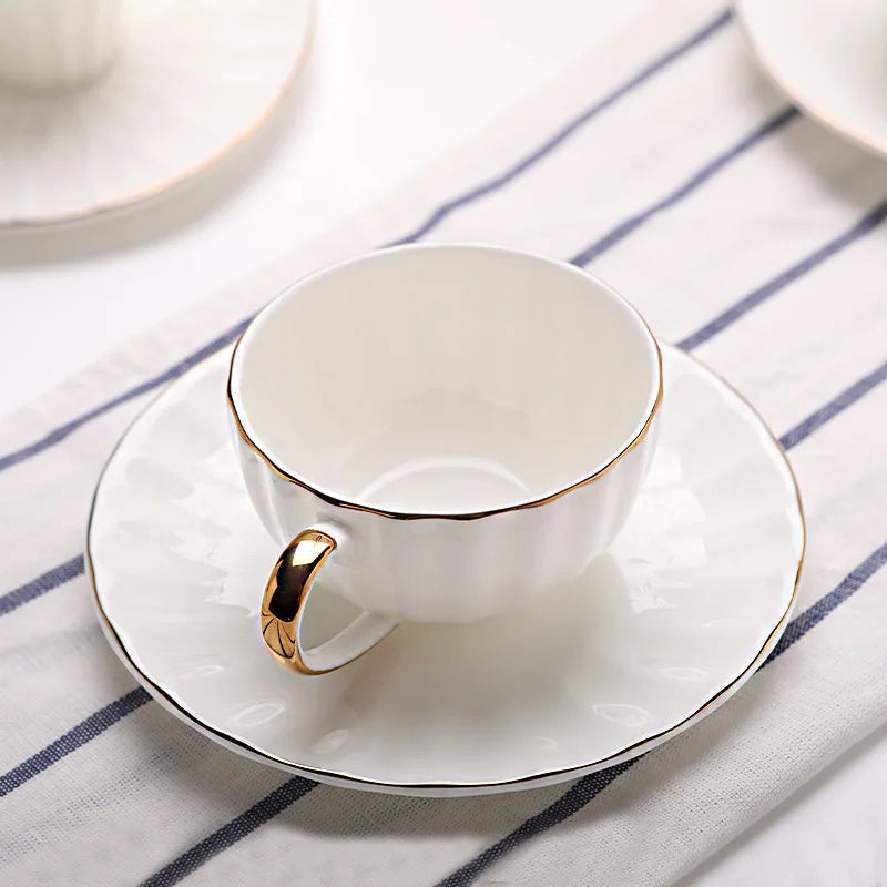 Gold Embossed Ceramic Coffee Cup & Saucer – Handmade Luxury Set