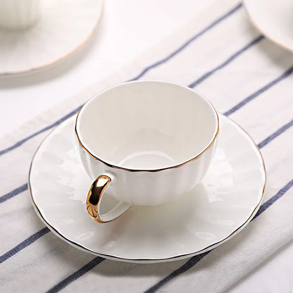 Gold Embossed Ceramic Coffee Cup & Saucer – Handmade Luxury Set