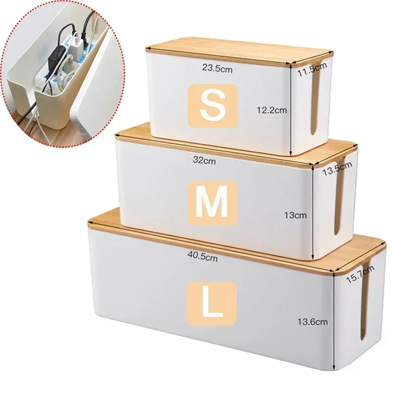Wood-Style Cable Management Box for Power Strip & Wire Storage