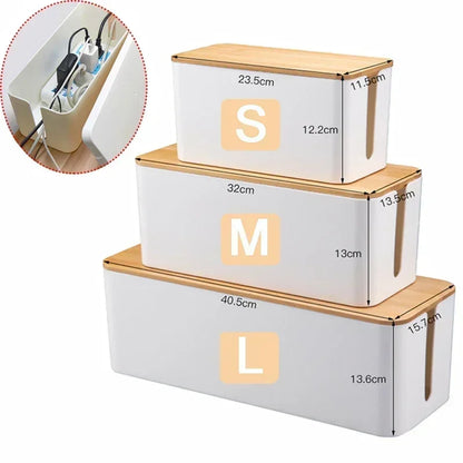 Wood-Style Cable Management Box for Power Strip & Wire Storage