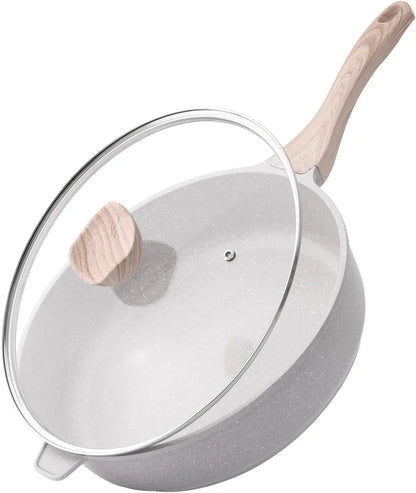 12″ Nonstick Ceramic Deep Frying Pan with Lid – 5 QT