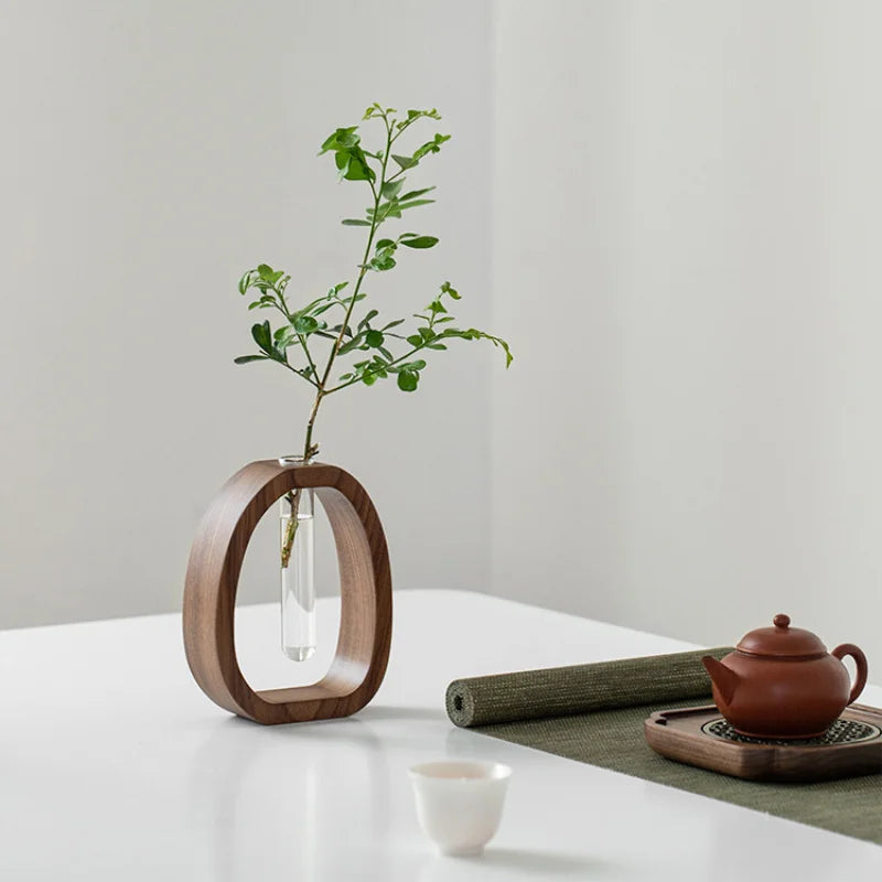 Solid Wood & Glass Mini Flower Vase