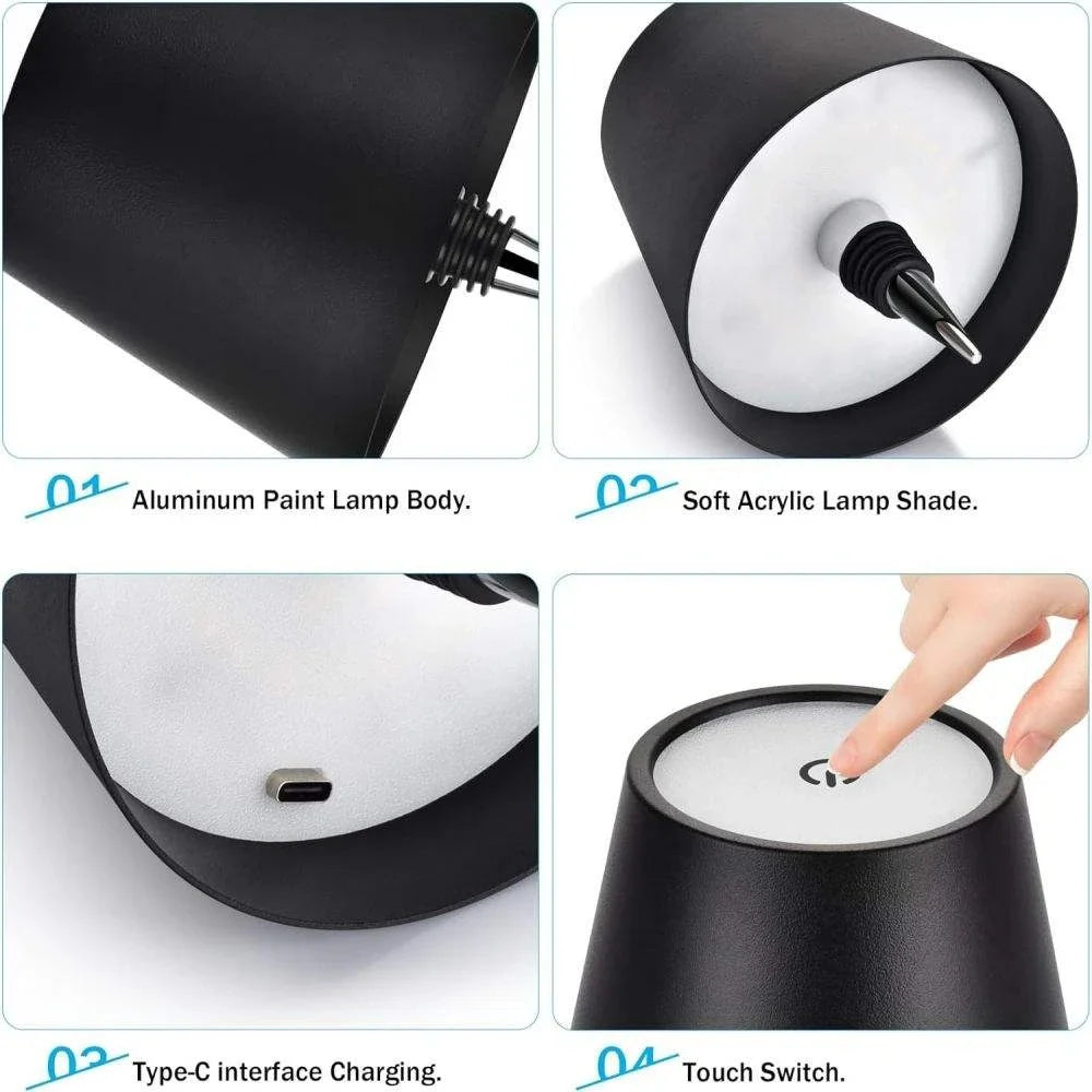 Touch-Control LED Bottle Light · USB Rechargeable · 3 Colors & Stepless Dimming