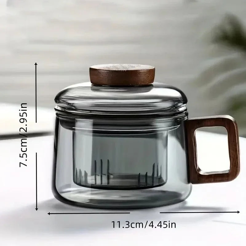 Glass Tea Infuser Cup with Walnut-Handle & Coaster