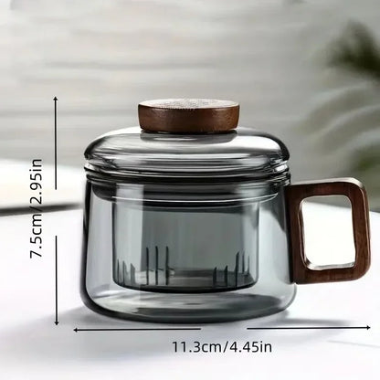 Glass Tea Infuser Cup with Walnut-Handle & Coaster