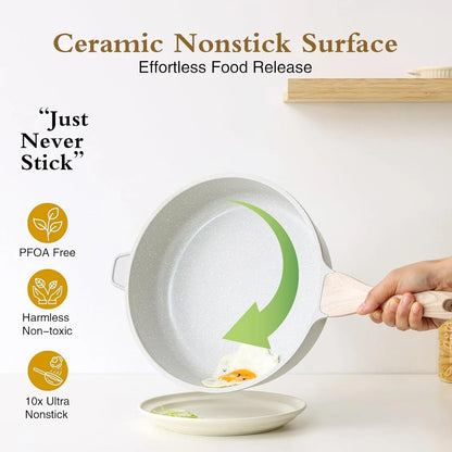 12″ Nonstick Ceramic Deep Frying Pan with Lid – 5 QT