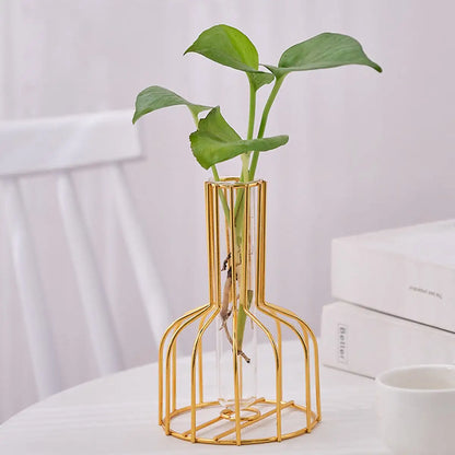 Gold Wrought Iron Test Tube Vase – Modern Decorative Hydroponic Container