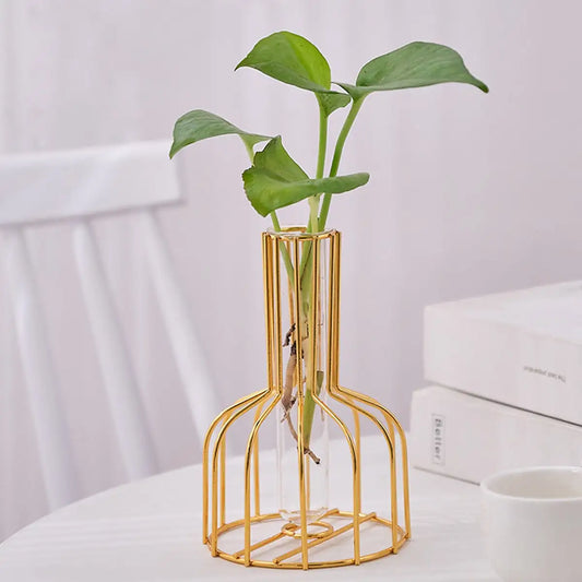 Gold Wrought Iron Test Tube Vase – Modern Decorative Hydroponic Container