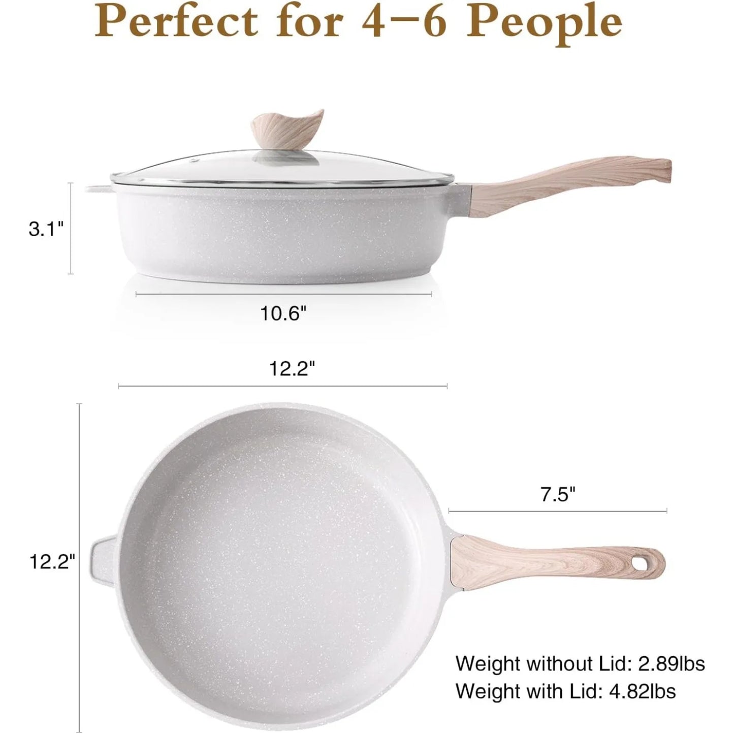 12″ Nonstick Ceramic Deep Frying Pan with Lid – 5 QT
