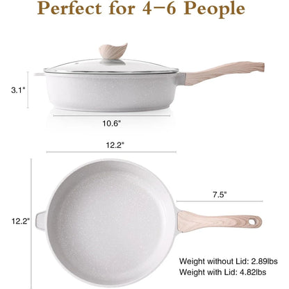 12″ Nonstick Ceramic Deep Frying Pan with Lid – 5 QT