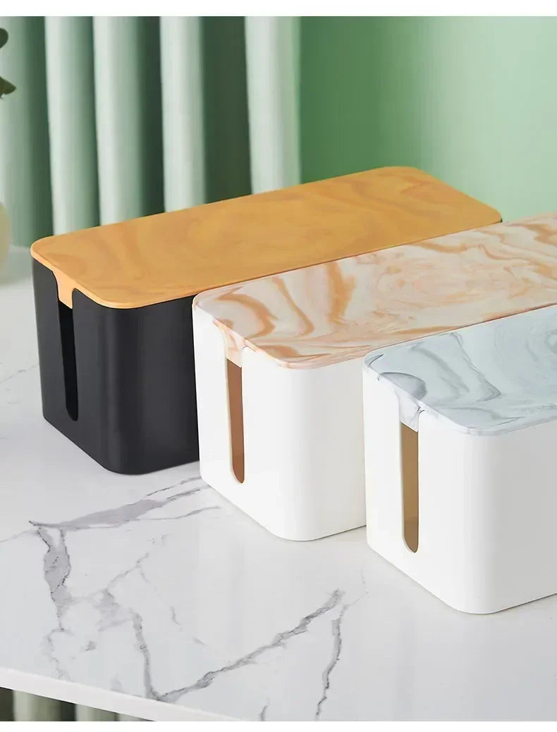 Wood-Style Cable Management Box for Power Strip & Wire Storage