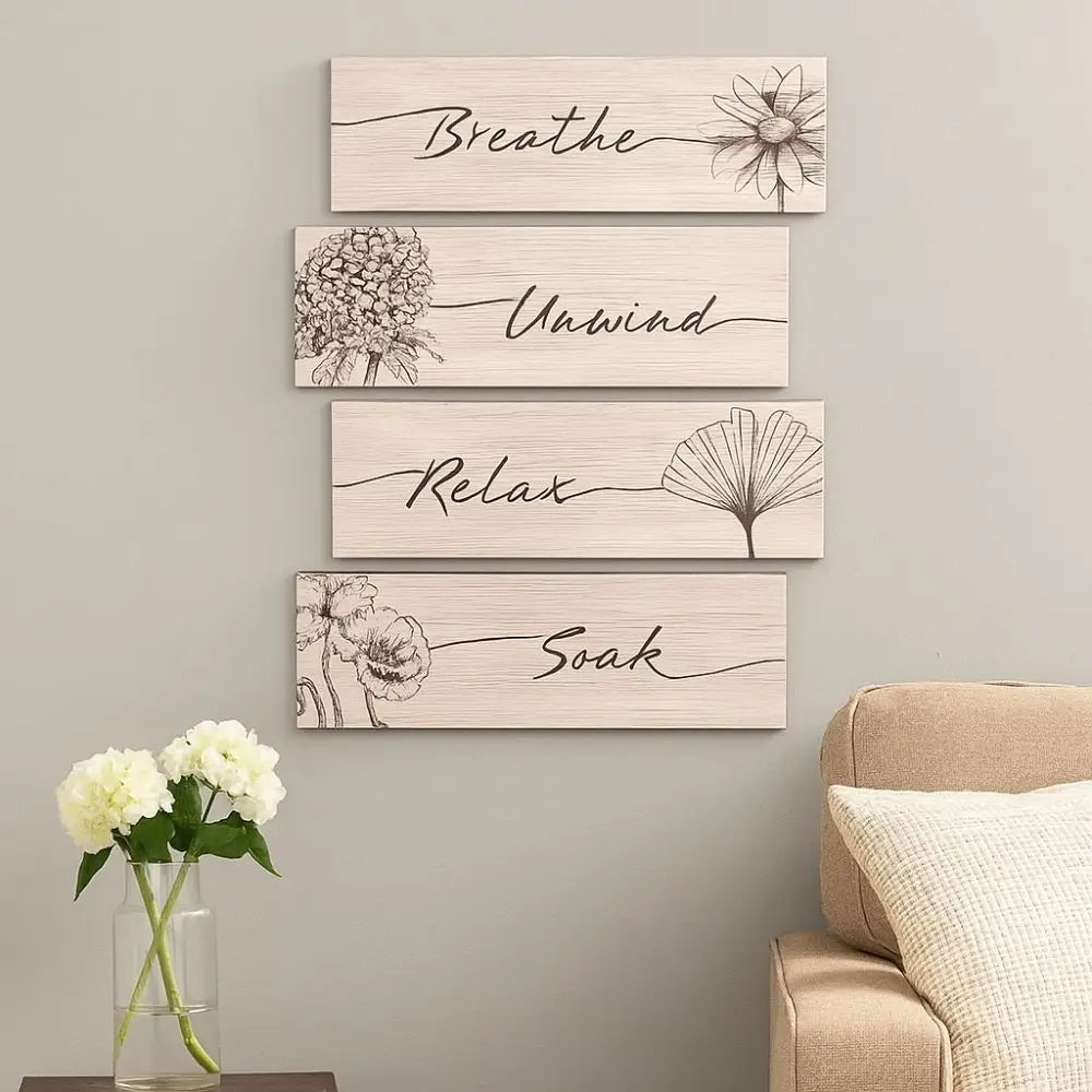 Wooden Floral Wall Art – Set of 4 Decorative Hanging Signs