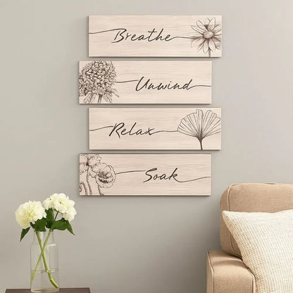 Wooden Floral Wall Art – Set of 4 Decorative Hanging Signs
