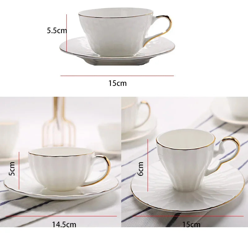 Gold Embossed Ceramic Coffee Cup & Saucer – Handmade Luxury Set