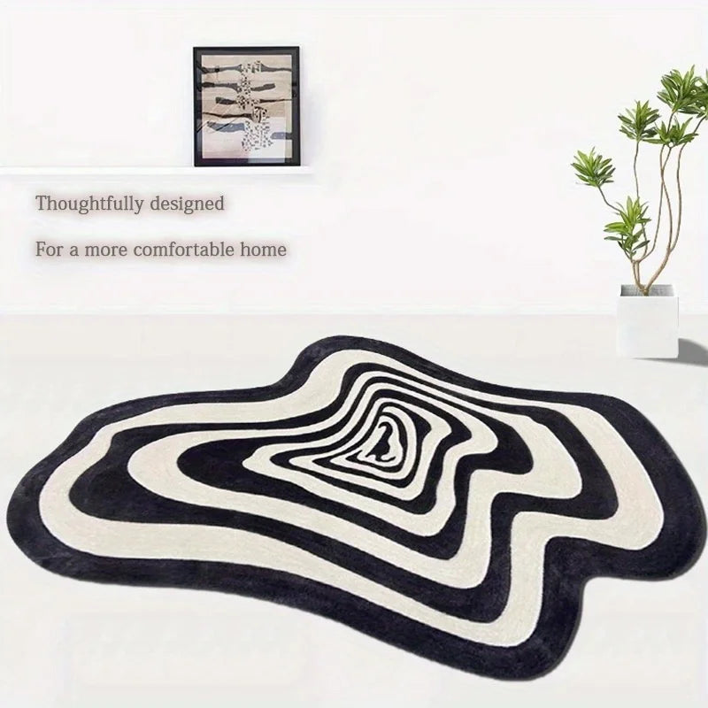 Modern Irregular Black & White Rug