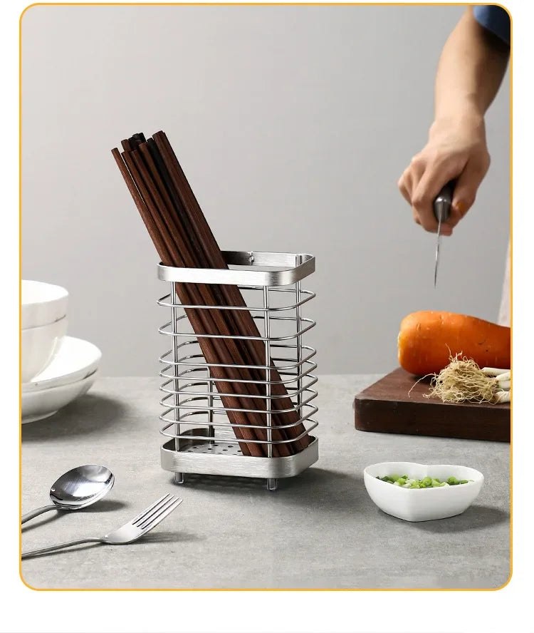 Porta-Talheres Suspenso em Aço Inox com Drenagem