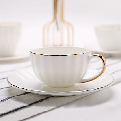 Gold Embossed Ceramic Coffee Cup & Saucer – Handmade Luxury Set