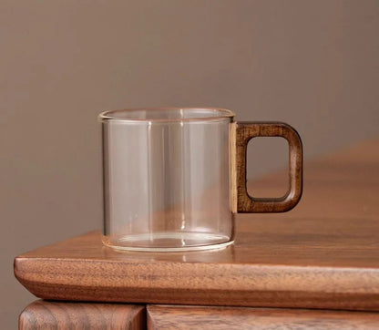 Minimal Borosilicate Glass Cup with Wooden Handle – 120 ml & 360 ml