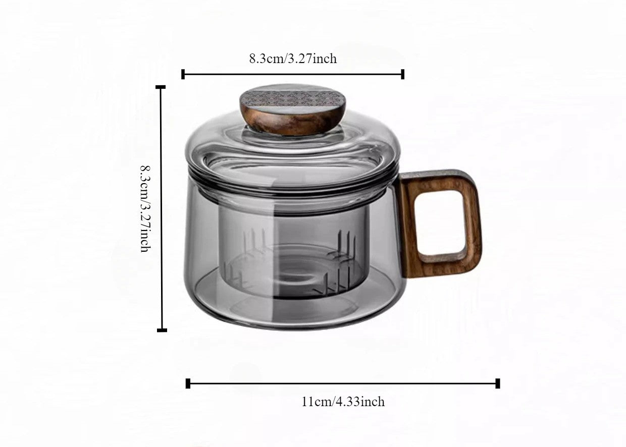 Heat-Resistant Glass Tea Infuser Cup with Wooden Handle – 200ml