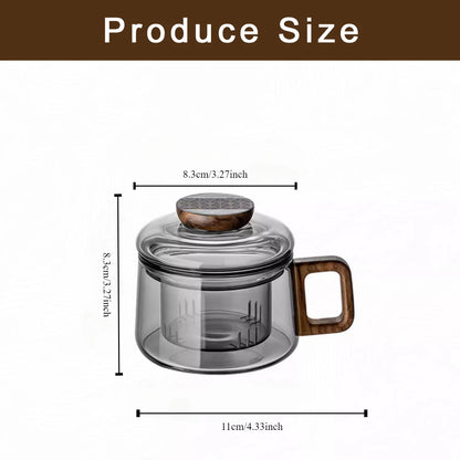 Heat-Resistant Glass Tea Infuser Cup with Wooden Handle – 200ml
