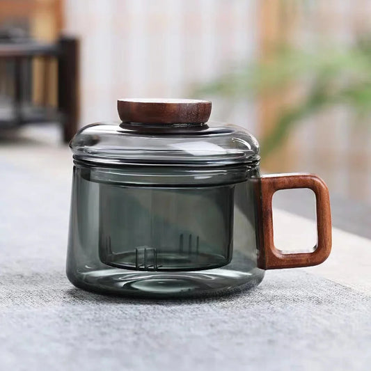 Heat-Resistant Glass Tea Infuser Cup with Wooden Handle – 200ml