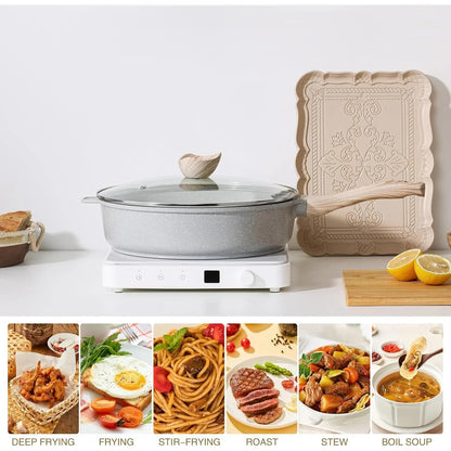 12” Ceramic Nonstick Deep Frying Pan with Lid – 4.7 L Healthy Jumbo Skillet