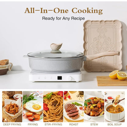 12″ Nonstick Ceramic Deep Frying Pan with Lid – 5 QT