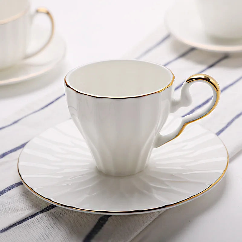 Gold Embossed Ceramic Coffee Cup & Saucer – Handmade Luxury Set