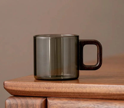 Minimal Borosilicate Glass Cup with Wooden Handle – 120 ml & 360 ml