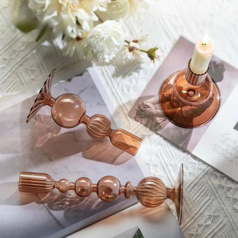 3-Piece Glass Candle & Flower Vase Set